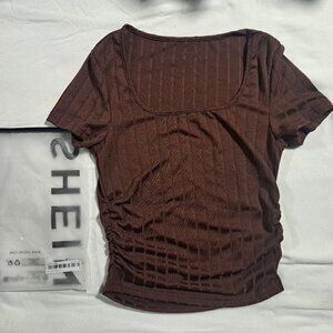 Shein Cropped Ribbed Scoop Neck Top